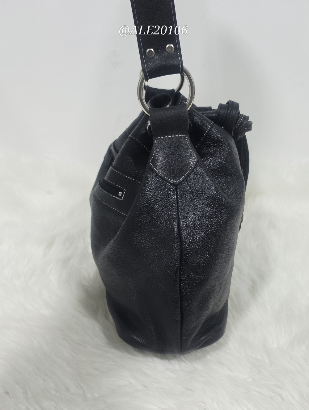 Harley-Davidson Black Leather Bucket Bag Drawstring Crossbody Purse - Picture 8 of 16